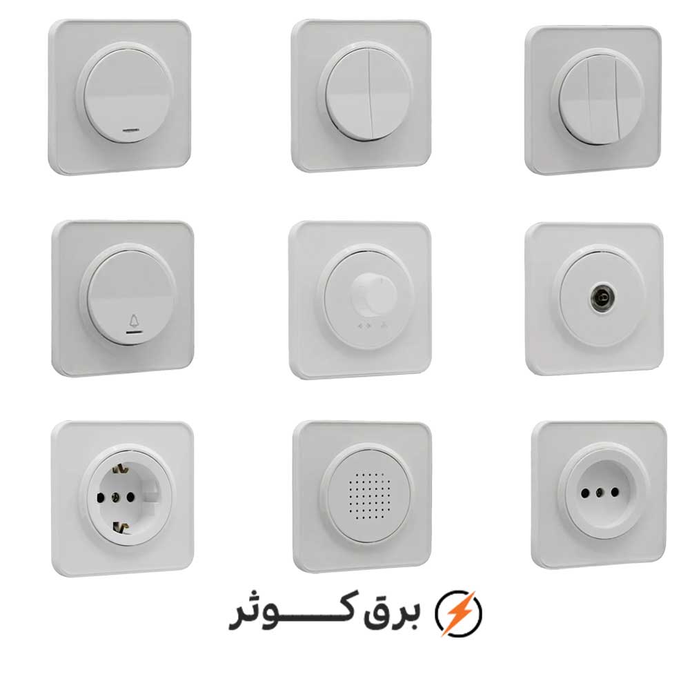 کلید پریز ایران الکتریک مدل اسپیناس پلکسی سفید زه سفید