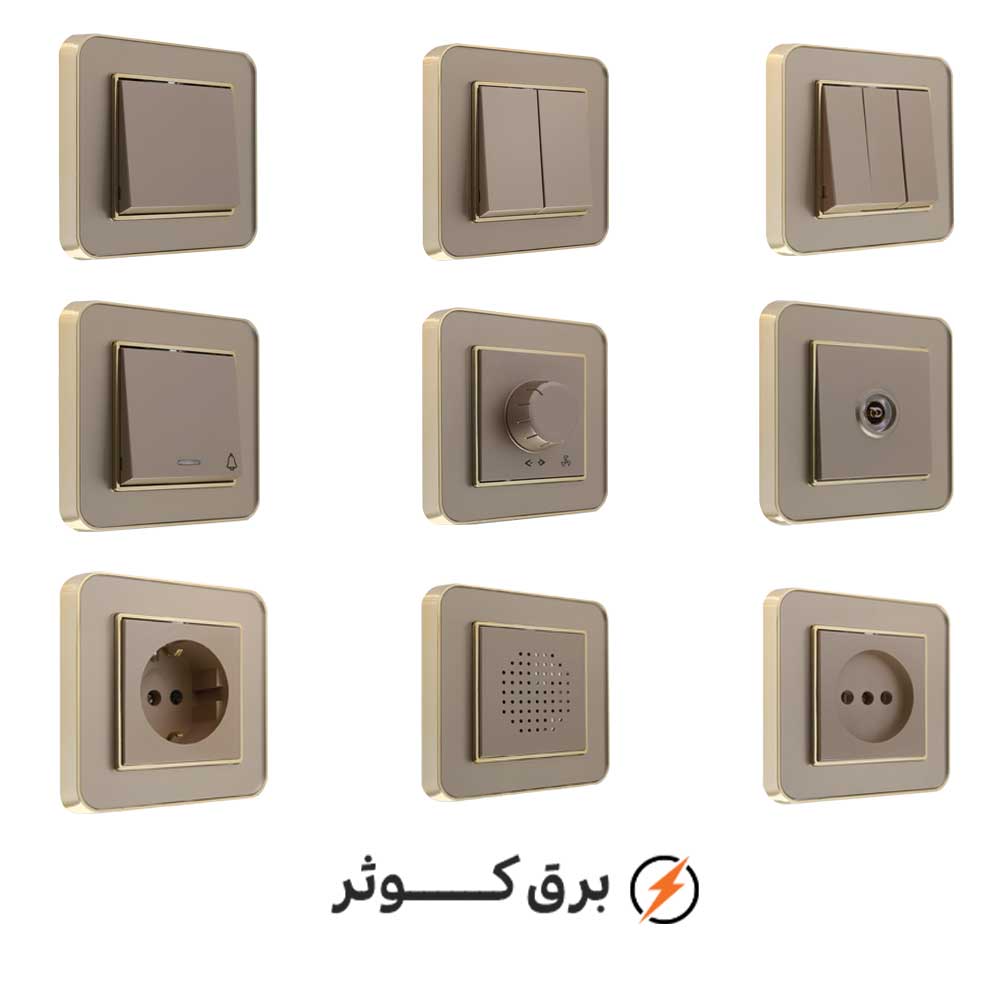 کلید پریز ایران الکتریک مدل ارس طرح متال طلایی