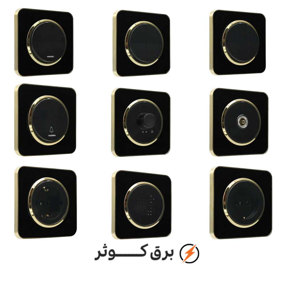 کلید و پریز ایران الکتریک مدل اسپیناس طلایی مشکی زه مشکی