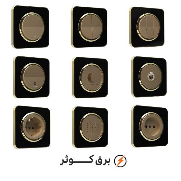 کلید و پریز ایران الکتریک مدل اسپیناس طلایی زه مشکی میان بژ