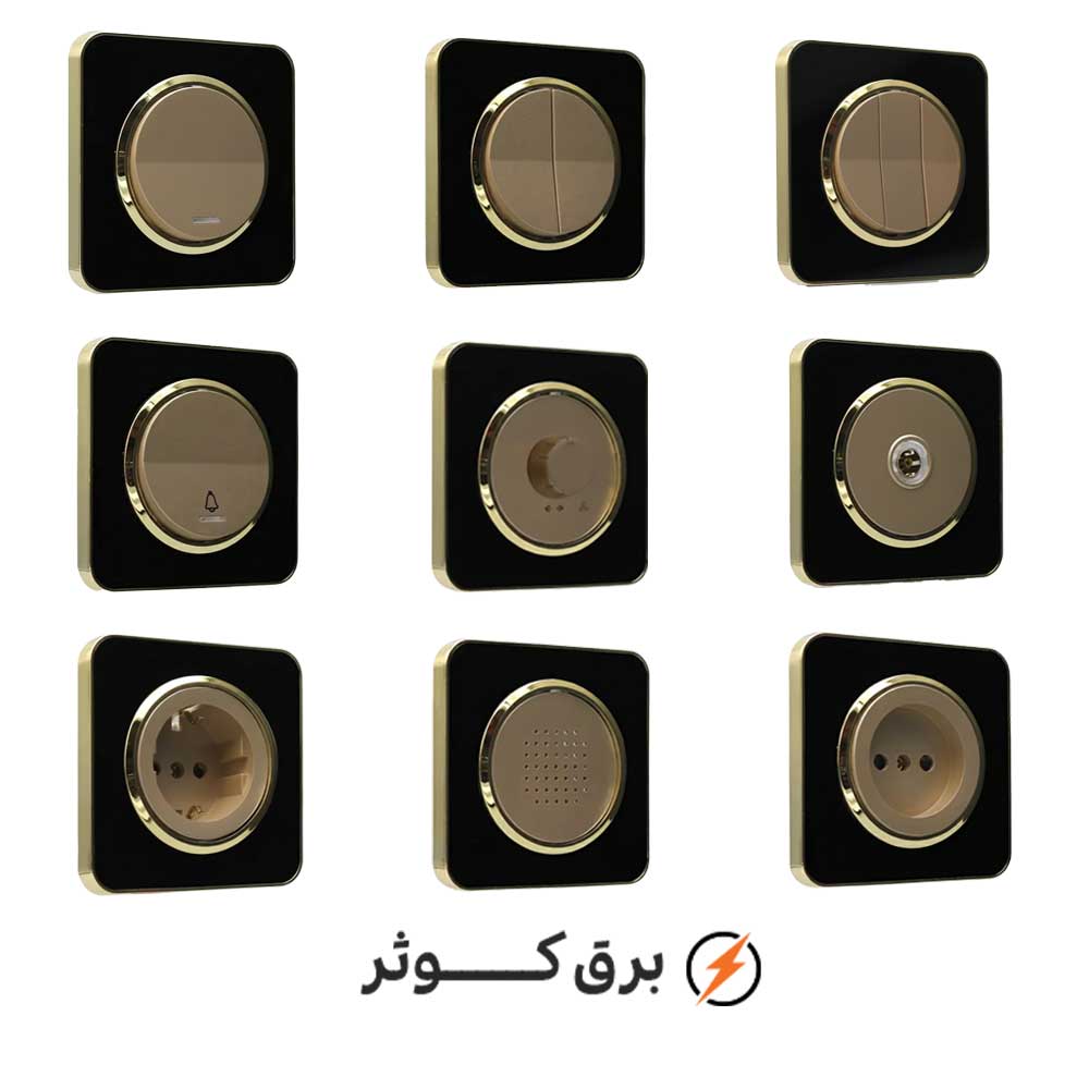 کلید و پریز ایران الکتریک مدل اسپیناس طلایی زه مشکی میان بژ