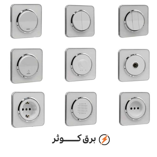 کلید پریز ایران الکتریک مدل اسپیناس سیلور زه سفید میان سفید