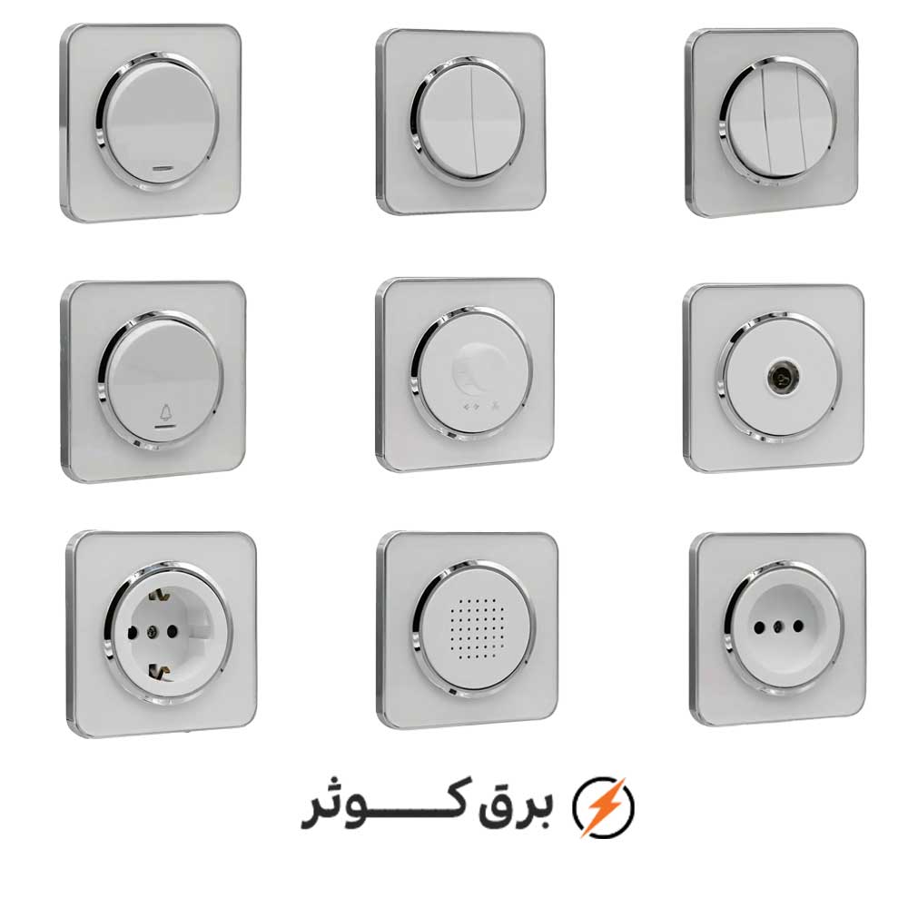 کلید پریز ایران الکتریک مدل اسپیناس سیلور زه سفید میان سفید