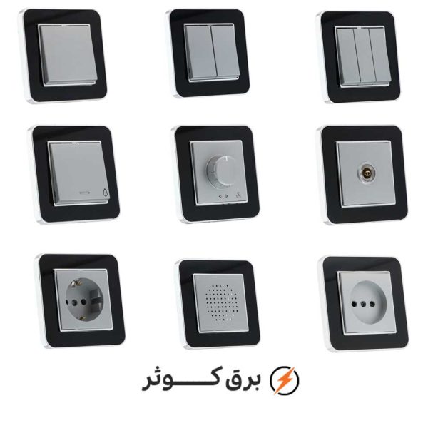 کلید پریز ایران الکتریک مدل ارس سیلور مشکی میان نقره